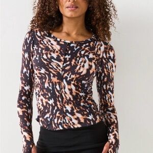 Free People Movement Right On Run Top Size L Long Sleeve Leopard Print